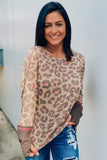 Contrast Cuffs Leopard Knit Top