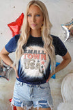 Blue SMALL TOWN USA Graphic Print Color Block T Shirt