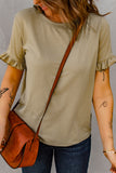 Khaki Solid Ruffled Short Sleeve T-shirt