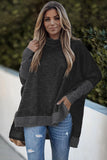 Turtleneck Bat Sleeve Side Slit Tunic Top