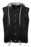 Solid Color Hooded Denim Vest Jacket