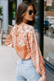 Boho Printed Drawstring Round Neck Blouse