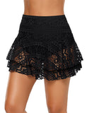 Layered Hollow-Out Lace Swim Skirt