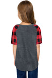 Plaid Raglan Sleeves Girls’ Tee