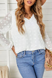 White Swiss Dot Bubble Sleeve Blouse