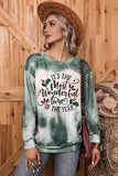 Christmas Letters Tie Dye Print Graphic Long Sleeve Top