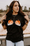 Halloween Skeleton Pumpkin Print Short Sleeve Tee