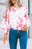 Round Neck Bishop Sleeves Floral Blouse