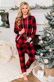 Plaid Pocket Drawstring Christmas Hooded Lounge Sets