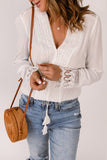 White Bohemian Crochet Detail V Neck Blouse