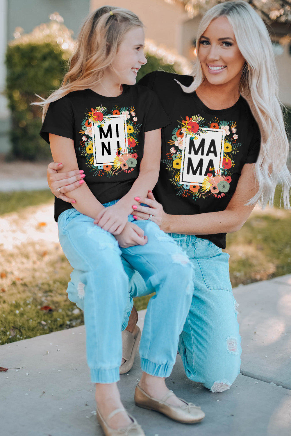 Mothers Day Gift Floral Print Matching Kids T Shirt
