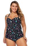 Plus Size Pattern Print Ruffle Two Piece Swimwear