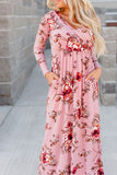 Wrapped V Neck Floral Long Sleeve Empire Maxi Dress
