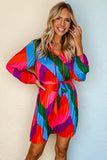 color Color Block Pleated Lace-up High Waist Mini Dress
