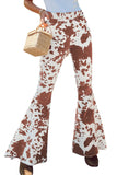 Cow Print High Waisted Flared Pants