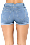 Mid Rise Triple Button Stretch Denim Shorts