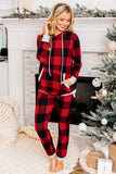 Plaid Pocket Drawstring Christmas Hooded Lounge Sets