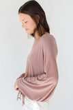 Ribbed Drawstring Ruched Dolman Sleeve Top