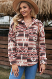 Tribal Print Pocket Buttoned Sherpa Jacket