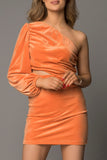 One Shoulder Bubble Shoulder Cut-out Bodycon Mini Dress