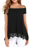 Off Shoulder A-Line Lace Trim Blouse