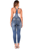 Light Blue Wash Knee Slit Denim Overalls