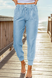 Sky Blue Elastic Waist Jogger Pants with Pockets