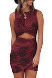 Floral Print Hollow Out Wrap Tie Mini Dress