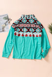 Aztec Print Colorblock Zipper Collar Sweatshirt