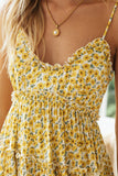 Spaghetti Straps V Neck Smocked Swing Floral Dress