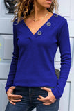 Wine V-neck Button Solid Color Long Sleeve Top