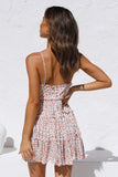 Spaghetti Straps V Neck Smocked Swing Floral Dress
