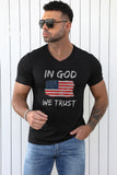 American Flag Letter Graphic Print V Neck Men's T Shirt