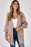 Animal Print Shirred Cuff Lantern Sleeve Cardigan