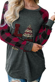 Plaid Christmas Print Long Sleeve Top