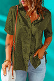 Green Leopard Jacquard Short Sleeve Satin Blouse
