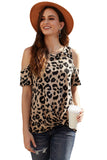 Beige Cheetah Print Cold Shoulder Top