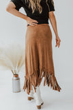 Tasseled Hemline Suede Midi Skirt