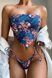 Floral Hanky Hem Bandeau Tie Side Bikini Swimsuit