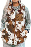 Cow Pocket Zipper Plush Warm Sleeveless Vest Coat