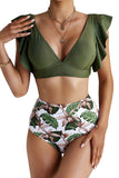 Floral Ruffled Hem High Waist Bikini Set