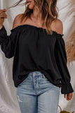 Black Frilled Off-shoulder Neckline Loose Blouse