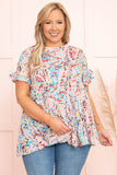 Floral Print Tiered Ruffled Plus Size Blouse