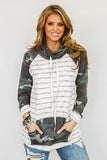 Cowl Neck Striped Camouflage Splice Sweatshirt