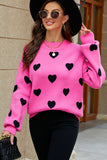 Heart Pattern Ribbed Trim Knit Sweater