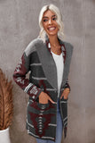 Lapel Collar Geometric Print Knit Cardigan