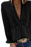 Swiss Dot Long Deep V Neck Pleated Sleeve Top