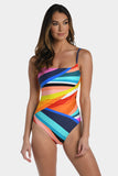 Multicolor Tropical Print Ruched One Piece Swimsuit
