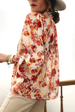 Frilled Split Neckline Abstract Floral Blouse