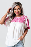 White Embroidered Floral Short Sleeves Shift Top